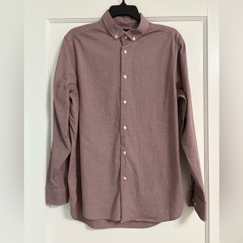 1670 Men’s red burgundy button down shirt 16 neck 32/33 length sleeve